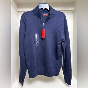 Men’s navy blue and white Izod long sleeve sweater.